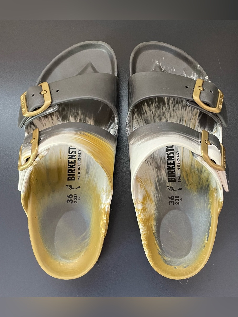 Birkenstock Metallic Gold & Grey Sandals Size 36